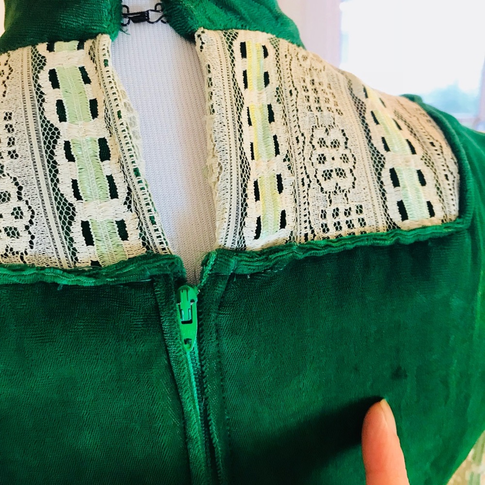 Vintage 1970s Velvet prairie cottage Maxi Dress M - Picture 7 of 7